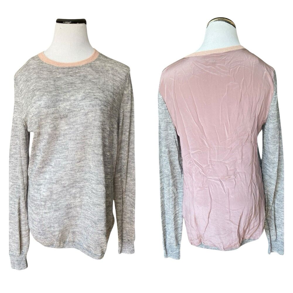 Ted Baker Womens Mixed Media Kaela Sweater Size 10 Gray Wool Alpaca Silk Back‎